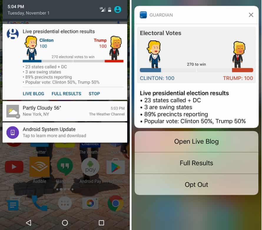 The notifications as they will appear on Android and iOS devices