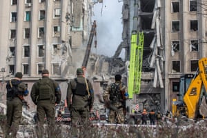 A destroyed part of a Ukrainian government administration building is seen in Mykolaiv, Ukraine.
