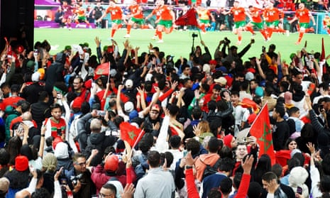 Fans in Casablanca celebrate Morocco’s victory over Spain.