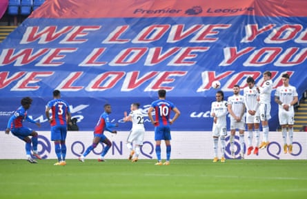 Eberechi Eze scores his first goal for Crystal Palace, against Leeds at Selhurst Park, in 2020.