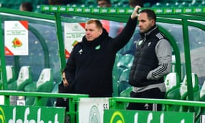 Neil Lennon (left) looks on as Celtic lose 2-0 at home to Ross County in the League Cup on 29 November.