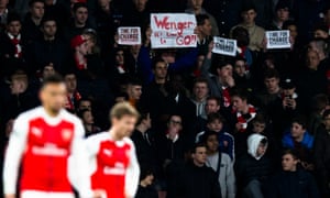 Fans make their feelings known during Arsenal’s Champions League crushing by Bayern Munich.