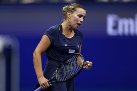 Sofia Kenin reacts during her first-round match against fellow American Venus Williams at the US Open on Monday morning in New York.