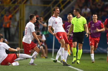 Krystian Bielik celebrates during Poland U-21s’ win over Italy this week. He will be part of the focus for Ljungberg now.