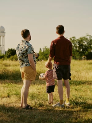 Ben Fergusson and his husband Tom became one of the first same-sex married couples to adopt in Germany. Here, they are pictured with son Theo for the magazine.