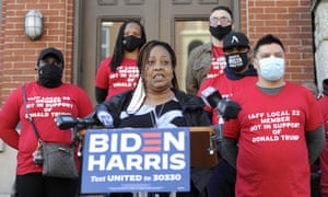 Philadelphia Sheriff Rochelle Bilal talks to reporters during a press conference on Friday denouncing the Fraternal Order of Police and Local 22 for not listening to the concerns union members when endorsing Trump for re-election.