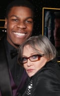 John Boyega and Carrie Fisher at the premiere of Star Wars: The Force Awakens in December 2015