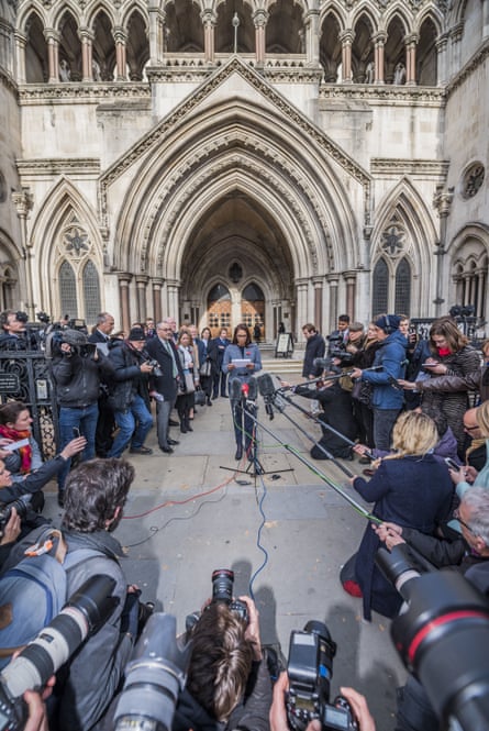 Gina Miller talks to the press after the high court judgment in London.