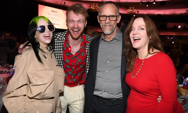 Billie Eilish, Finneas O’Connell, with their parents, Patrick O’Connell and Maggie Baird, at Billboard Women In Music 2019