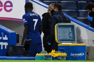 Ngolo Kante of Chelsea walks straight down the tunnel after being substituted.