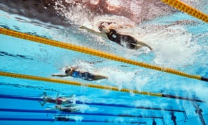 A different view of Anastasia Pagonis (second right) and Netherland’s Liesette Bruinsma (right) compete in the Women’s 400 m Freestyle - S11 final.