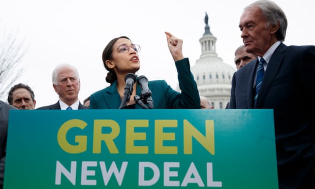 Democratic representative from New York Alexandria Ocasio-Cortez and Democratic Senator from Massachusetts Ed Markey introduce their Green New Deal resolution.