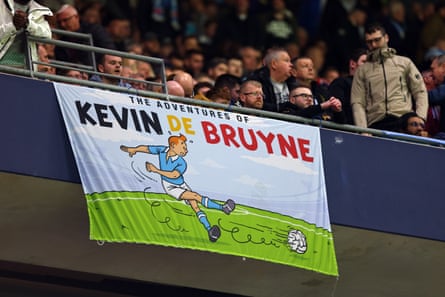 Manchester City fans display a banner in De Bruyne’s honour during the 4-1 victory against Arsenal