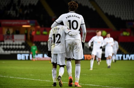 Nathan Dyer celebrates with Tammy Abraham after scoring for Swansea in the FA Cup but can the team get enough goals to stay in the Premier League?