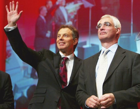 Alistair Darling, then transport secretary, with the prime minister Tony Blair at the Scottish Labour party conference in Inverness, 2004.