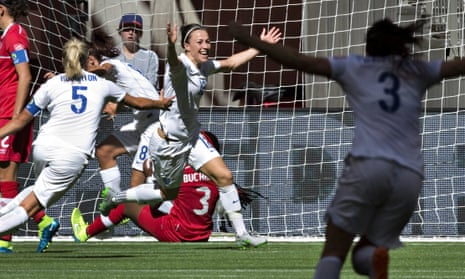 Lucy Bronze celebrates her goal against Canada in the 2015 Women’s World Cup. The study was set in the context of increased visibility of women’s sport.