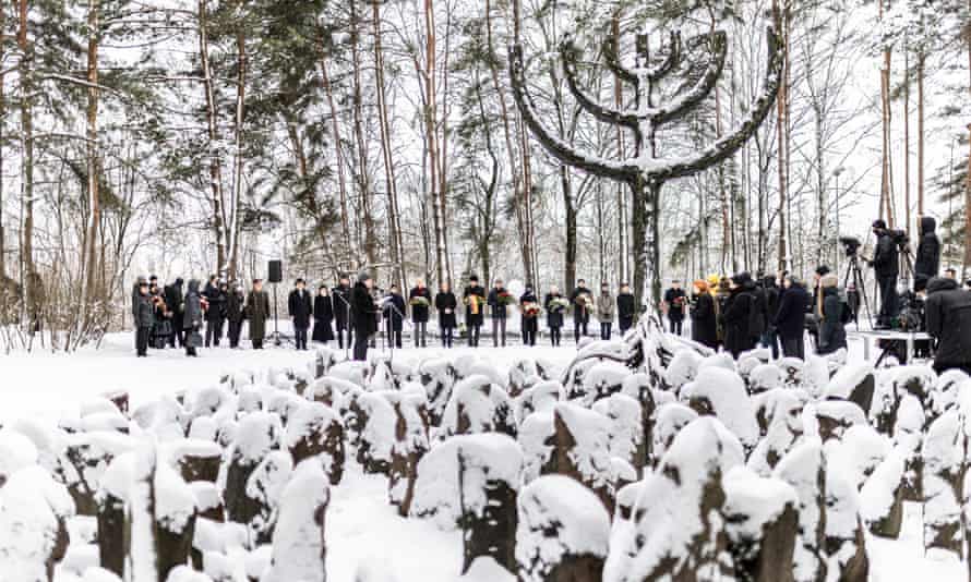A memorial event for the Rumbula massacre 80 years after it took place, near Riga, Latvia, 30 November 2021.