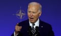US President Joe Biden speaks at a Nato event to commemorate the 75th anniversary of the alliance, in Washington