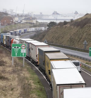 Lorries queue to get into Dover docks after ferries are delayed