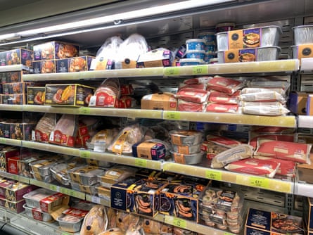 Supermarket shelves selling meat products in Windsor, Berkshire