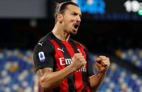 Zlatan Ibrahimovic celebrates scoring Milan’s goal at Napoli last month