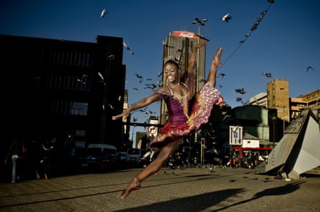 Woman dances in town