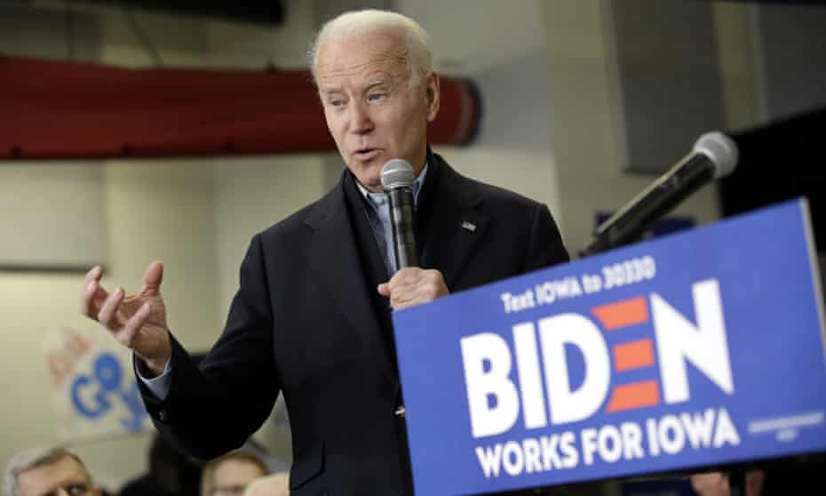 Joe Biden speaks during a campaign event in Muscatine, Iowa, on 28 January. 