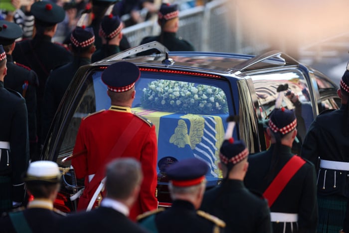 The hearse carrying the coffin of Queen Elizabeth.