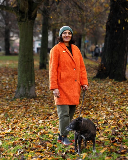 Chitra Ramaswamy in Leith, Edinburgh, with her dog Daphne