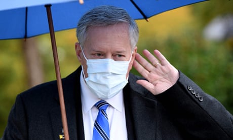 FILES-US-POLITICS-CONGRESS-UNREST-MEADOWS<br>(FILES) In this file photo taken on October 25, 2020 former White House Chief of Staff Mark Meadows gestures as he walks back to the West Wing following an interview with FOX News outside the White House in Washington, DC. - President Donald Trump's former chief of staff Mark Meadows refused on November 12, 2021 to testify before a Congressional committee investigating the January 6 assault on the US Capitol, setting up possible contempt charges. (Photo by Olivier DOULIERY / AFP) (Photo by OLIVIER DOULIERY/AFP via Getty Images)