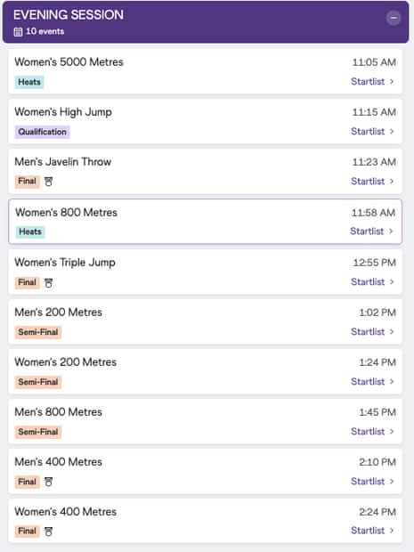 today's timetable