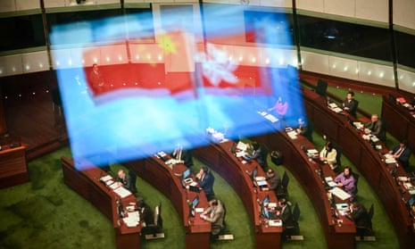 Hong Kong’s legislative council chamber during the second reading of the article 23 security law.