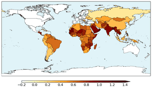 Hunger and Climate Vulnerability Index for 2°C global warming.