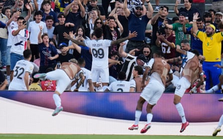 Igor Jesus celebrates after scoring for Botafogo against PSG