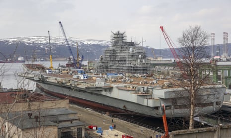 The Russian navy’s lone aircraft carrier, the Admiral Flota Sovetskogo Soyuza Kuznetsov, in Murmansk, Russia.