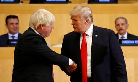 U.S. President Donald Trump shakes hands with British Foreign Secretary Boris Johnson as they take part in a session on reforming the United Nations at U.N. Headquarters in New YorkU.S. President Donald Trump shakes hands with British Foreign Secretary Boris Johnson (L) as they take part in a session on reforming the United Nations at U.N. Headquarters in New York, U.S., September 18, 2017. REUTERS/Kevin Lamarque