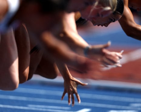 Sprinters in the women's 100m