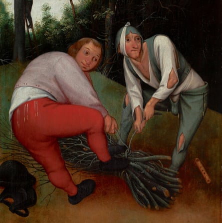 Un détail de Deux paysans attachant du bois de chauffage de Pieter Brueghel le Jeune.