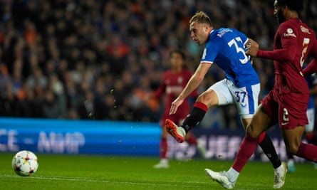 Scott Arfield scores for Rangers against Liverpool in the Chamions League