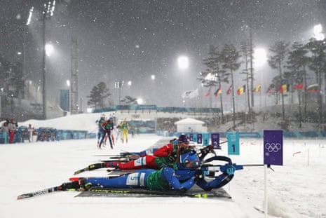 Dorothea Wierer of Italy shoots during the women’s 4x6km biathlon relay.