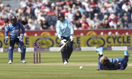 England’s Joe Root, watches after playing a shot.