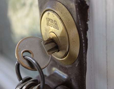 Front door keys in a lock