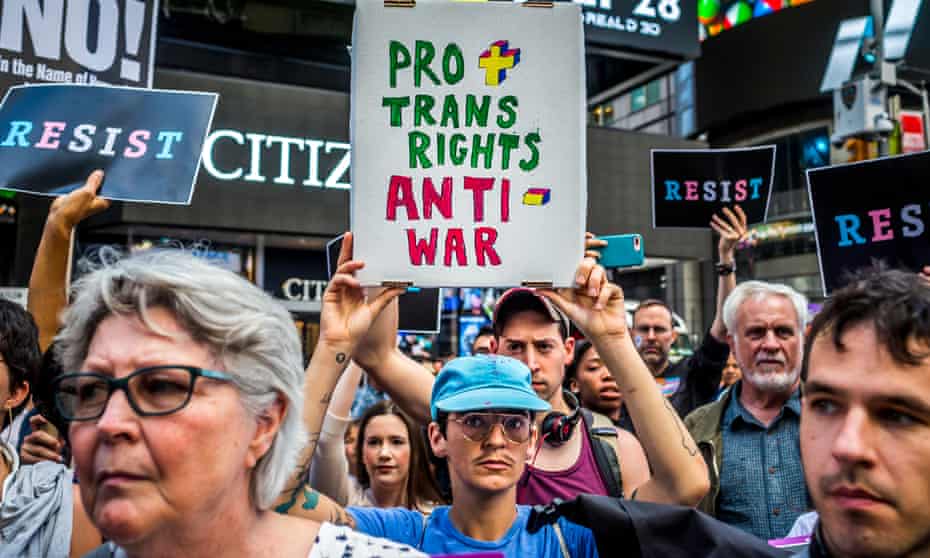 Thousands of New Yorkers took the streets earlier this month in opposition to a series of tweets by Donald Trump that proposed banning transgender people from military service.