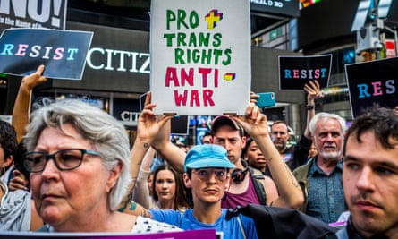 Spread the word: after a series of tweets by President Donald Trump, which proposed to ban transgender people from military service, thousands of New Yorkers took the streets in opposition in July 2017 in New York City.