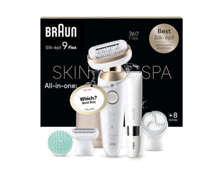 Braun Silk-épil 9 Flex SkinSpa, Epilator with 360° Flexible Head for Easy Hair Removal, Wet & Dry, Lasting Smooth Skin, All-in-One Kit, with Body Mini Shaver, SES9-481 3D, White/Gold