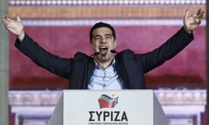 In this photograph from 25 January 2015, Tsipras speaks to supporters outside Athens University.