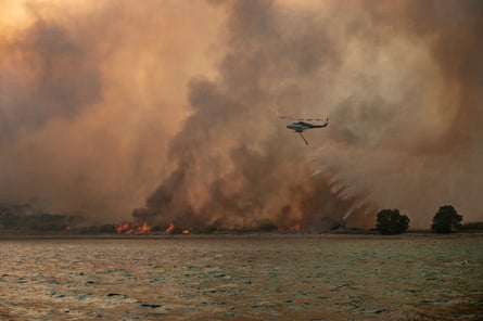 A firefighting helicopter on Chios this week
