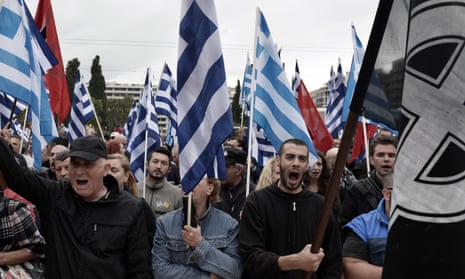 Supporters of Golden Dawn protest outside the Greek parliament in Athens. After a police crackdown on the partyâ€™s members, it was thought public support would begin to wane.