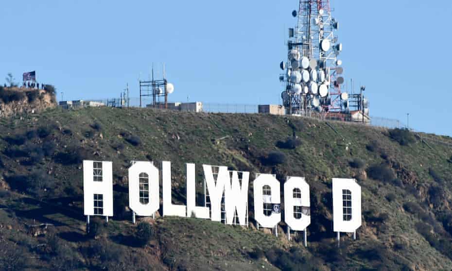 The famous Hollywood sign reads ‘Hollyweed’ on 1 January 2017. It was not the first time the LA icon had been altered. 