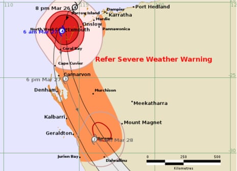 Australia news live: radio network lawyer says Sandilands’ chance of returning to old show ‘vanishingly small’; Coalition calls for cut to fuel excise | Australia news 2 A Tropical Cyclone Narelle forecast track map, issued at 5.55am western standard time.